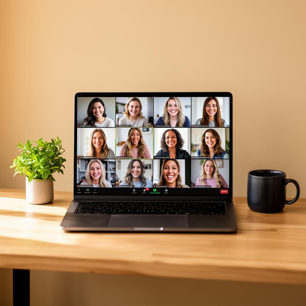 Monthly founder community video call on a laptop